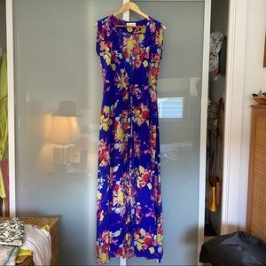 Yumi Kim Sz. M Swept Away 100% Silk Blue Blossom Floral Wrap Dress Maxi